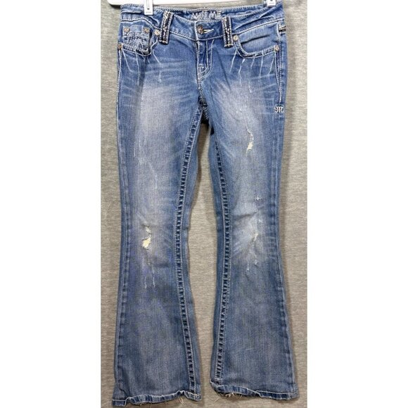 Miss Me Womens M Series‎ Flare Jeans 25x33 Distressed Denim Blue - Picture 1 of 7